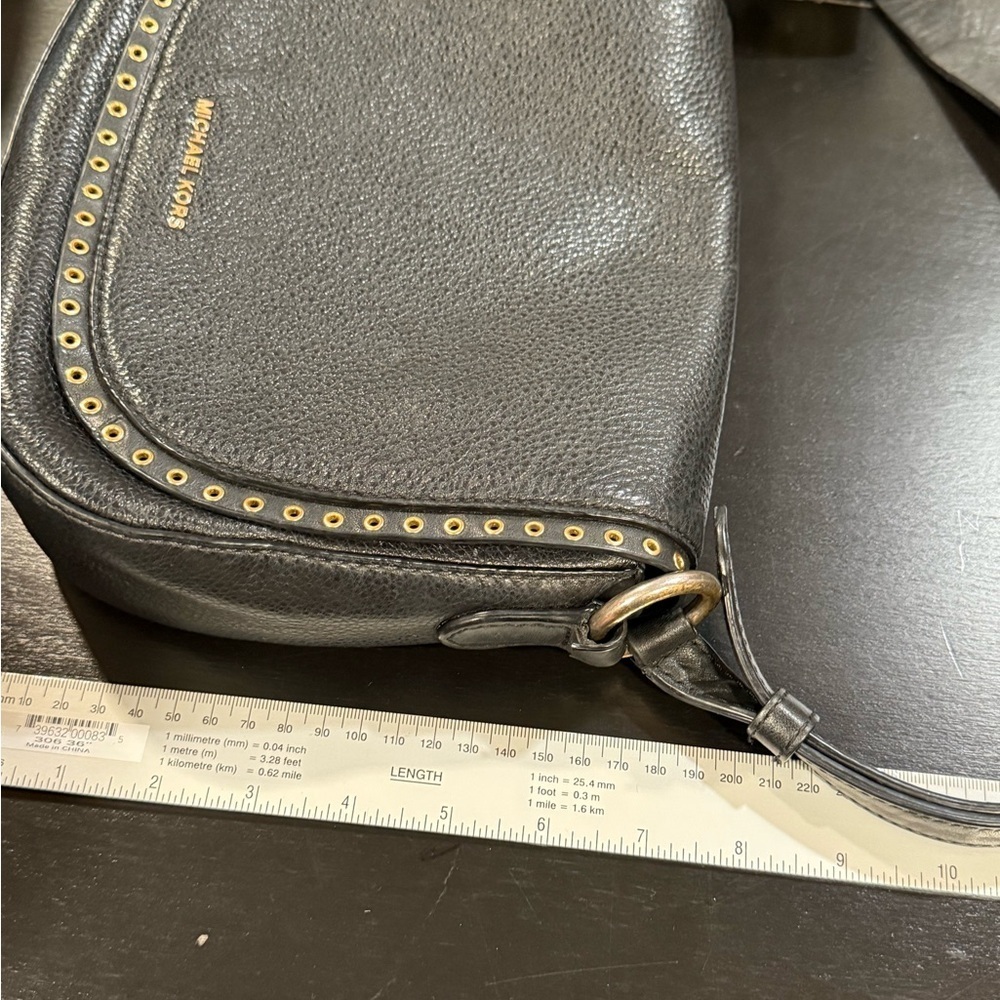 Michael Kors Brooklyn Black Gold Grommet Saddlebag Crossbody Purse Small - Picture 14 of 16